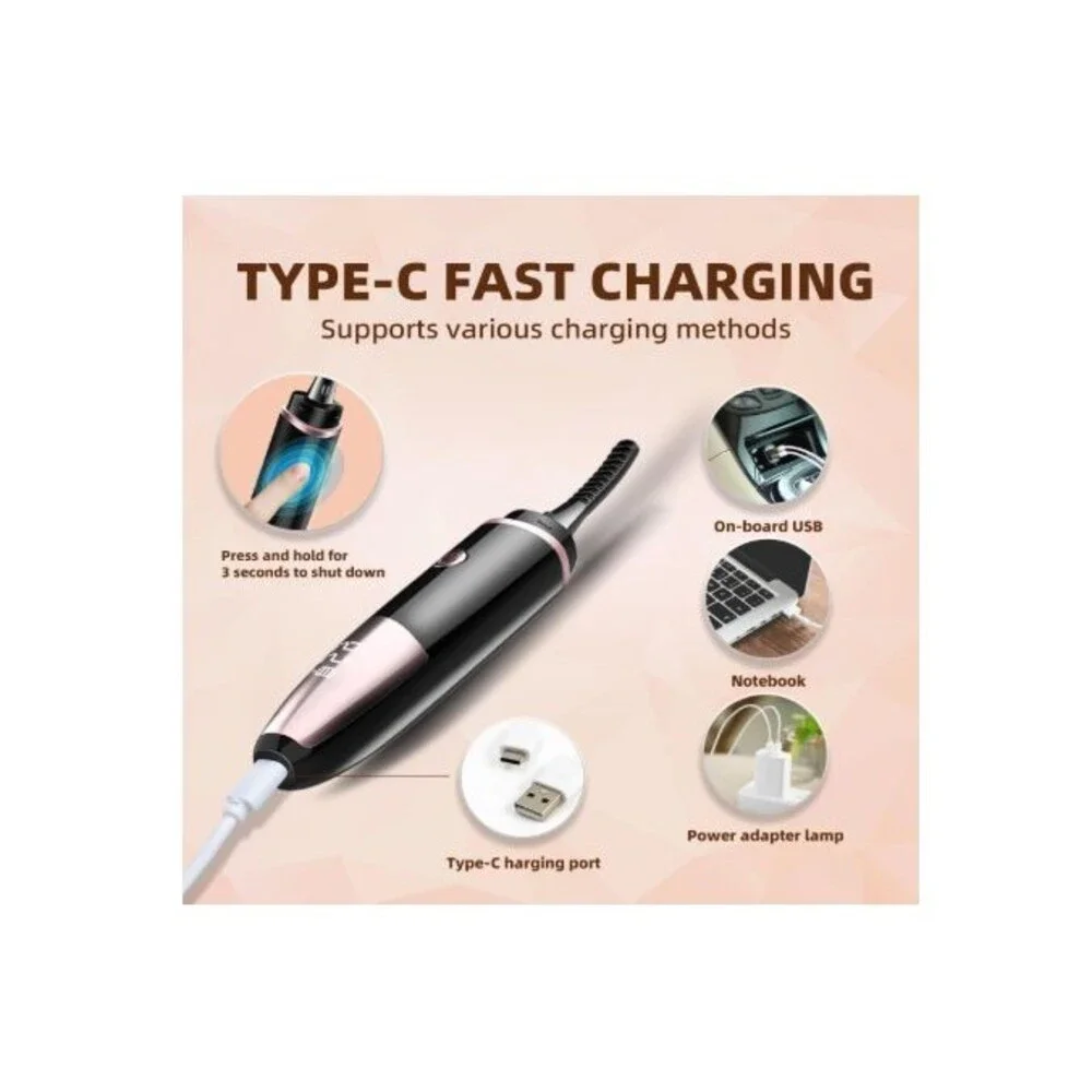 Heated Eyelash Curlers Fast Heat up Within 10s- 24 Hours Long Lasting Rechargeab